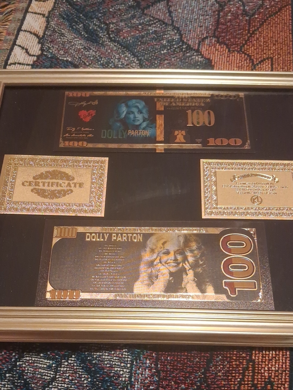 Dolly Parton Novelty 24K Gold/ Framed $100 Collectible Display